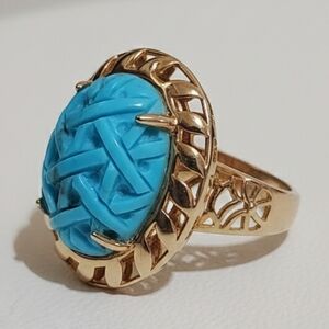 Tehya Oyama 14k Gold Over Brass Turquoise Ring - New Size 7